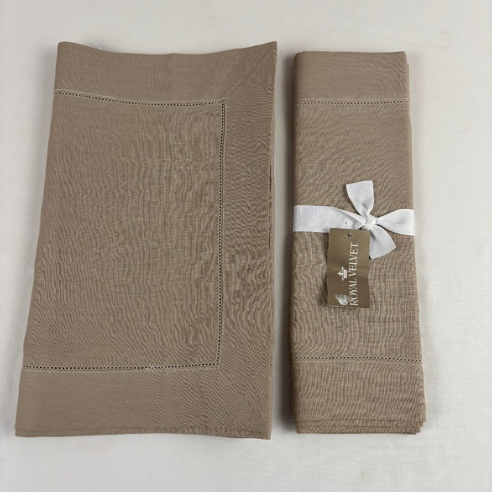 2 Linen Hemstitch Table Runner by Royal Velvet Khaki 14" x 70"